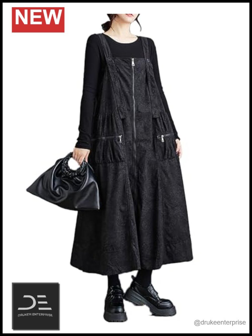Sleeveless Zipper Front Dress Coat with Pockets Flowy Oversized Fit